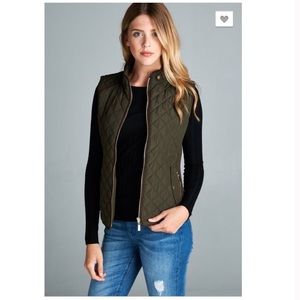 Jackets & Coats - Olive Green Quilted Vest Jackets & Coats - Olive Green Quilted Vest